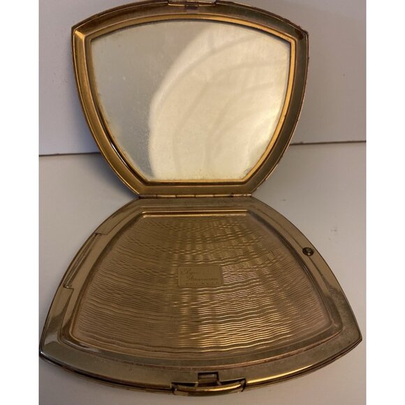 Vintage Elgin American Compact Gold Tone Monogrammed Triangular Shape 1950's - Picture 7 of 12